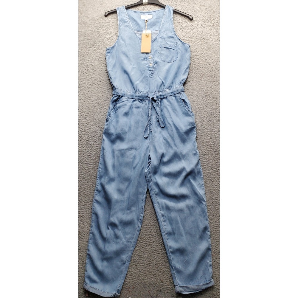 Thread & Supply Jumpsuit Womens Large Blue Chambray Sleeveless Drawstring Waist